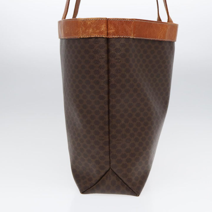 Celine Macadam Canvas Tote Bag PVC Leather Brown Gold Auth 88503