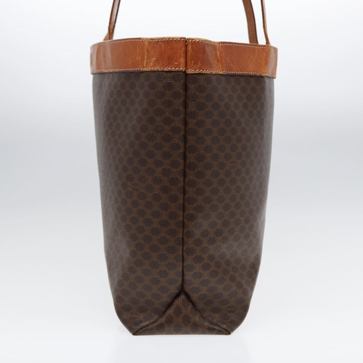 Celine Macadam Canvas Tote Bag PVC Leather Brown Gold Auth 88503