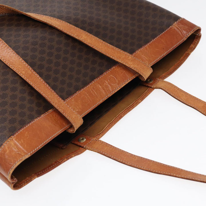 Celine Macadam Canvas Tote Bag PVC Leather Brown Gold Auth 88503