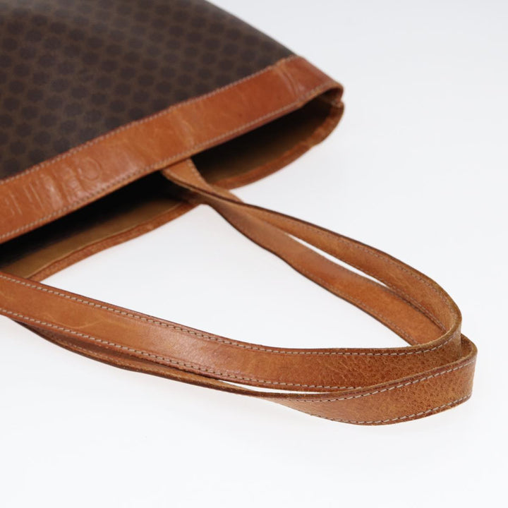 Celine Macadam Canvas Tote Bag PVC Leather Brown Gold Auth 88503