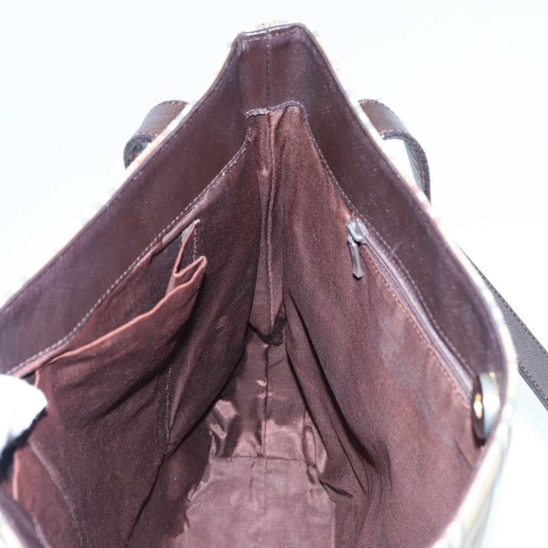 BurberrySs Nova Check Tote Bag Canvas Leather Beige Brown gold Auth 88513