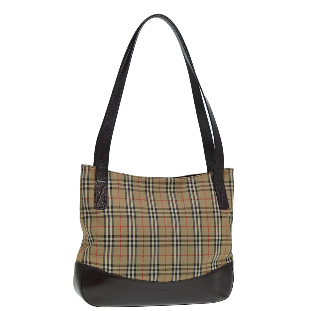 BurberrySs Nova Check Tote Bag Canvas Leather Beige Brown gold Auth 88513