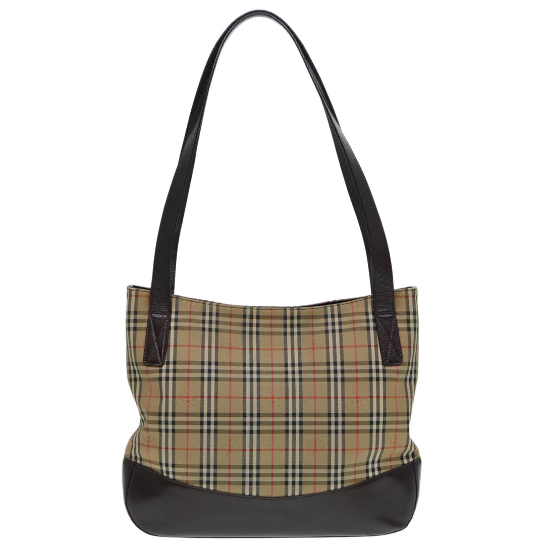 BurberrySs Nova Check Tote Bag Canvas Leather Beige Brown gold Auth 88513