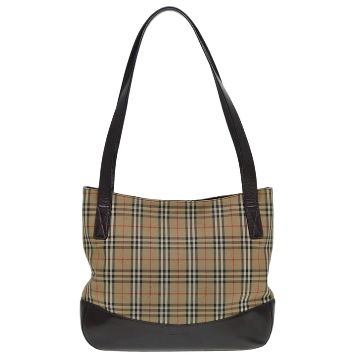 BurberrySs Nova Check Tote Bag Canvas Leather Beige Brown gold Auth 88513