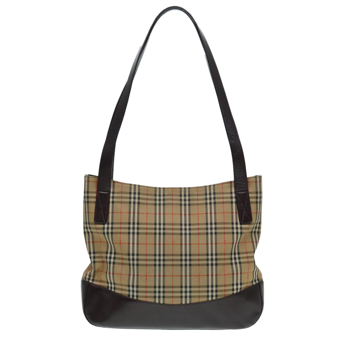 BurberrySs Nova Check Tote Bag Canvas Leather Beige Brown gold Auth 88513