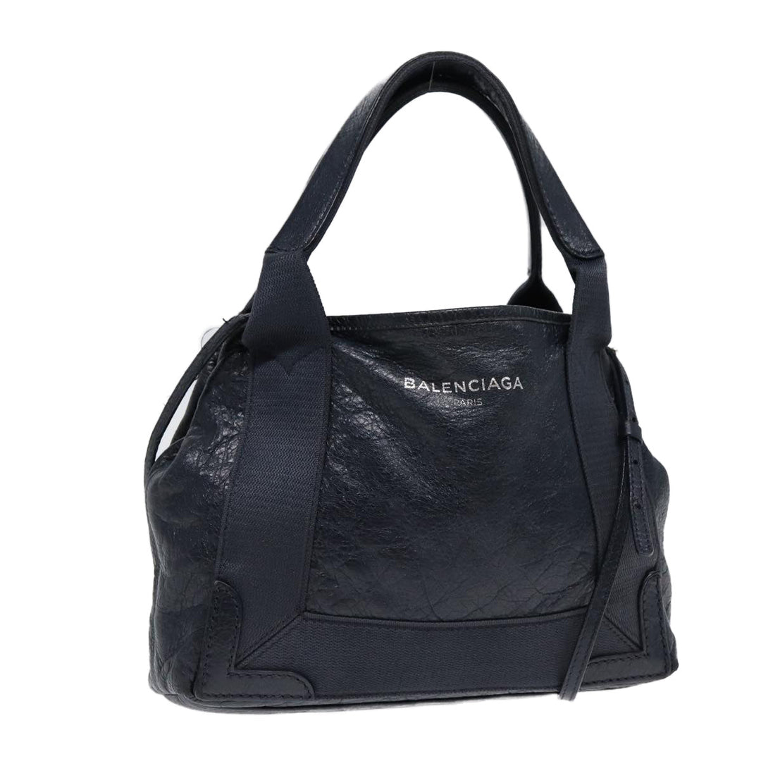 Top Quality Balenciaga Navy Cabas XS Hand Bag Leather 2way Navy Silver 390346 Auth 88514