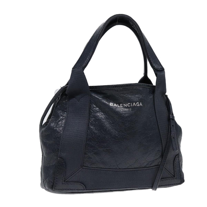 Top Quality Balenciaga Navy Cabas XS Hand Bag Leather 2way Navy Silver 390346 Auth 88514