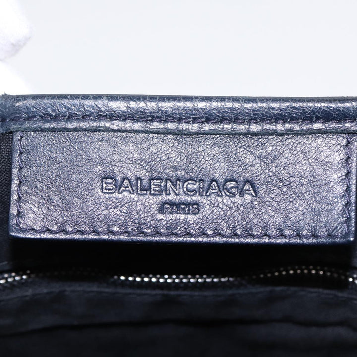 Top Quality Balenciaga Navy Cabas XS Hand Bag Leather 2way Navy Silver 390346 Auth 88514
