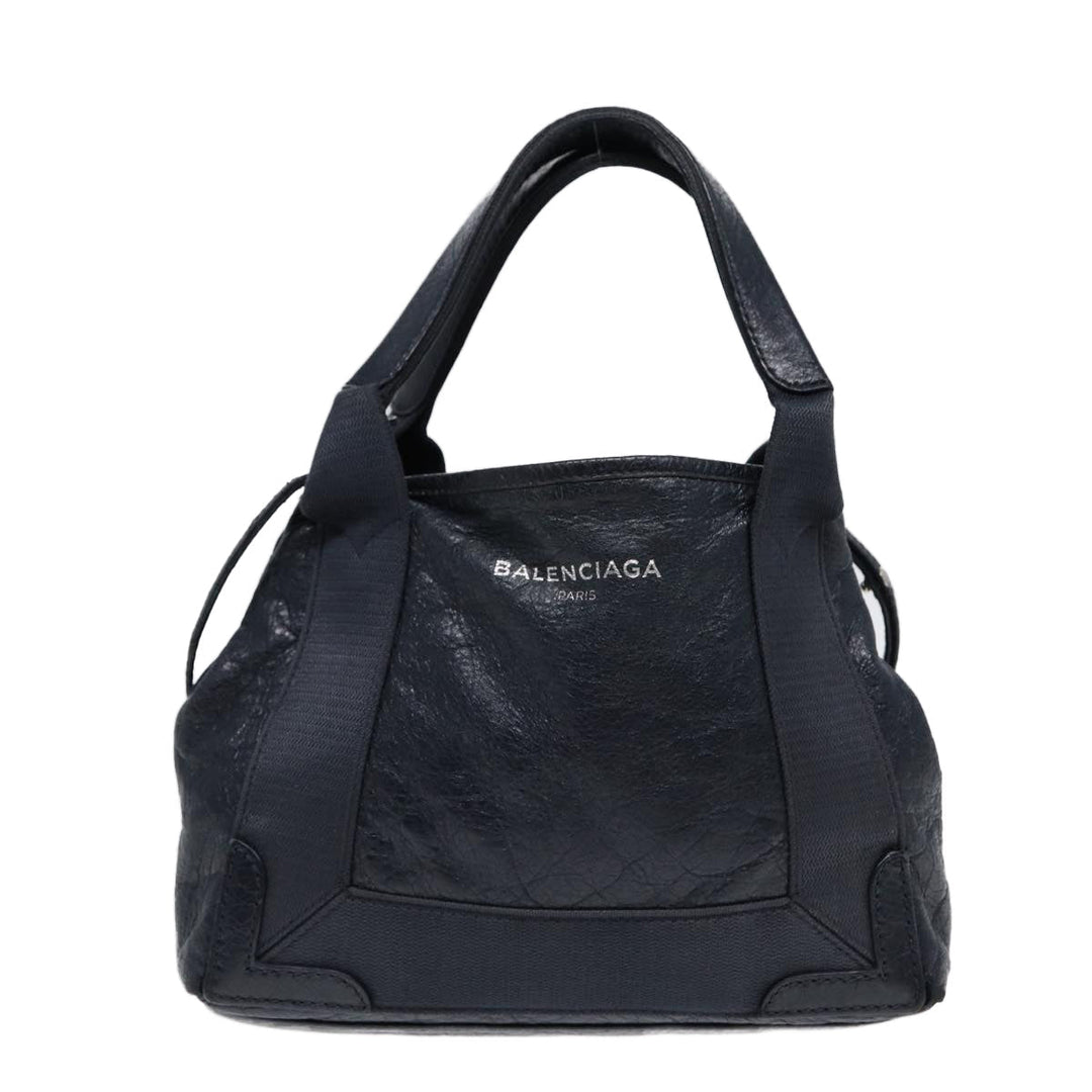 Top Quality Balenciaga Navy Cabas XS Hand Bag Leather 2way Navy Silver 390346 Auth 88514