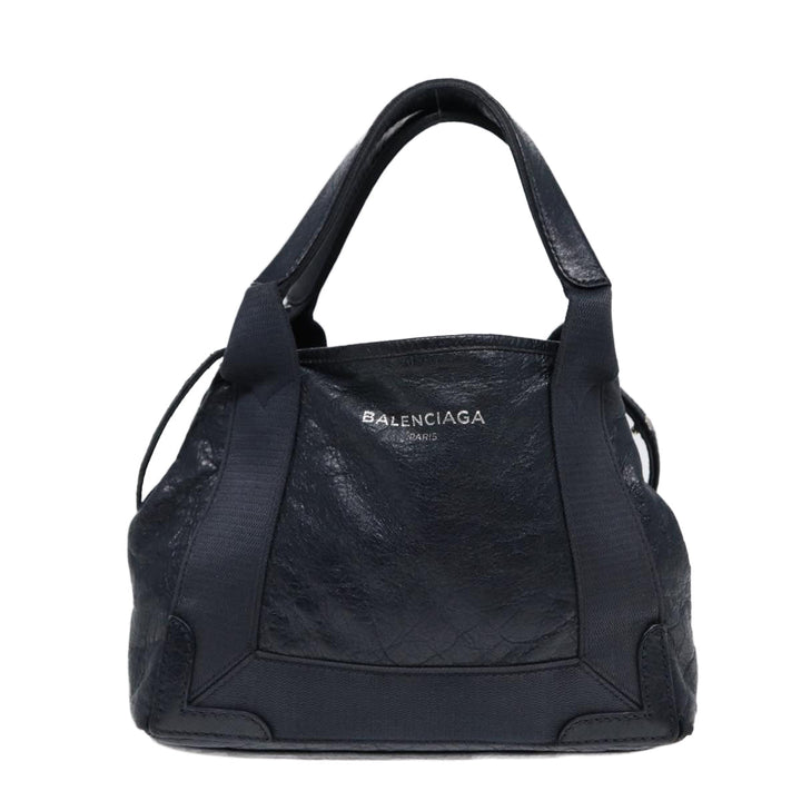 Top Quality Balenciaga Navy Cabas XS Hand Bag Leather 2way Navy Silver 390346 Auth 88514