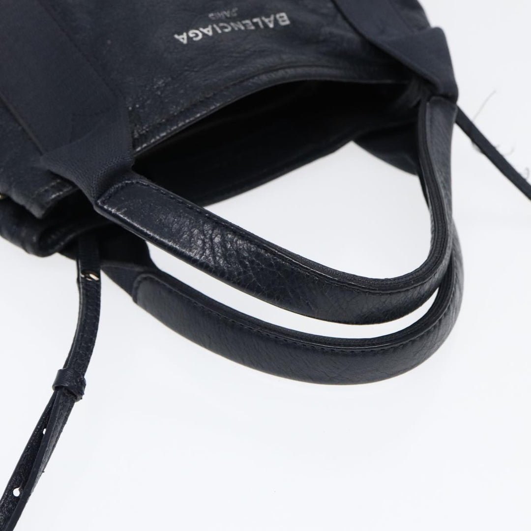 Top Quality Balenciaga Navy Cabas XS Hand Bag Leather 2way Navy Silver 390346 Auth 88514