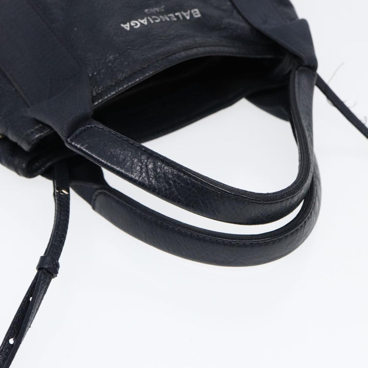 Top Quality Balenciaga Navy Cabas XS Hand Bag Leather 2way Navy Silver 390346 Auth 88514