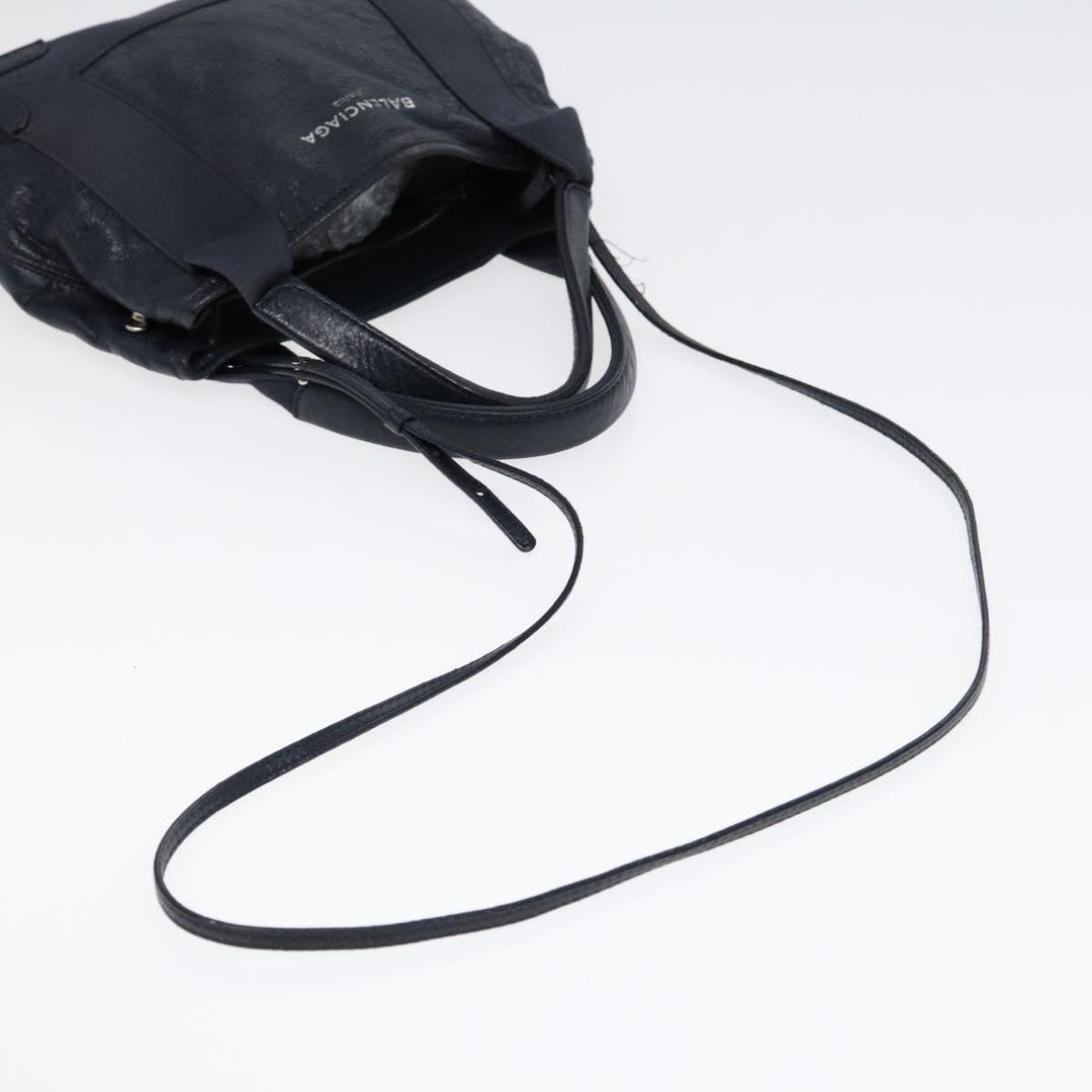 Top Quality Balenciaga Navy Cabas XS Hand Bag Leather 2way Navy Silver 390346 Auth 88514