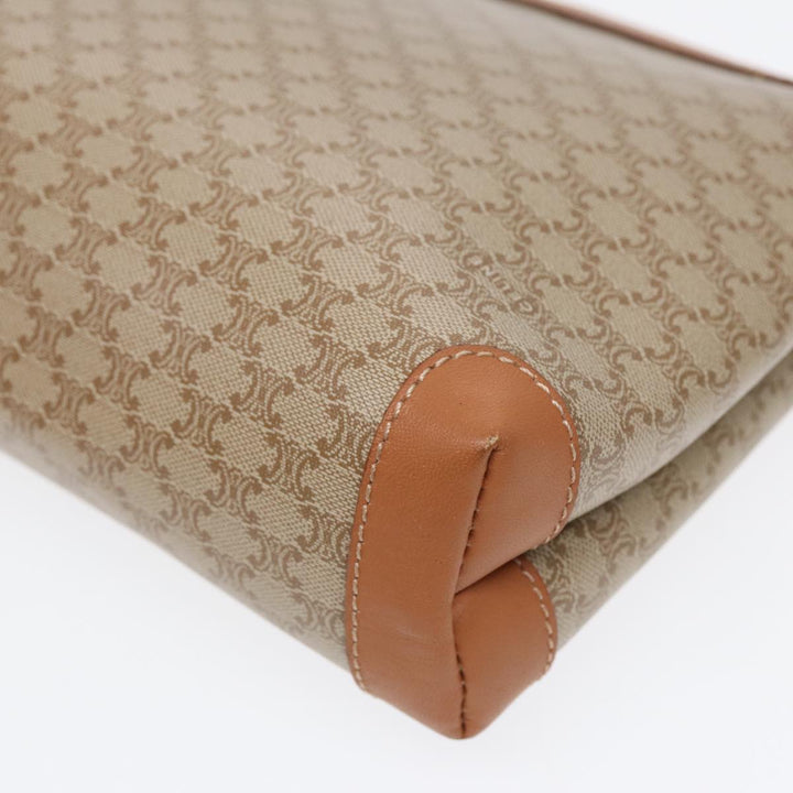Celine Macadam Canvas Clutch Bag Beige Gold Auth 88526