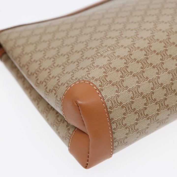 Celine Macadam Canvas Clutch Bag Beige Gold Auth 88526