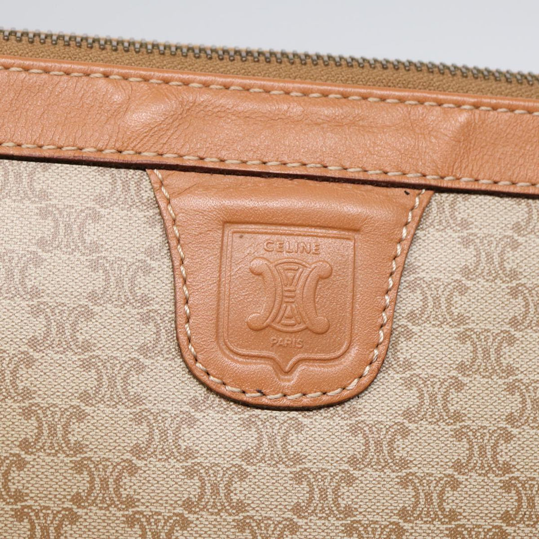 Celine Macadam Canvas Clutch Bag Beige Gold Auth 88526