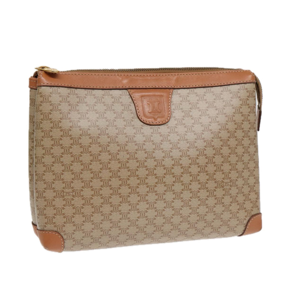 Celine Macadam Canvas Clutch Bag Beige Gold Auth 88526