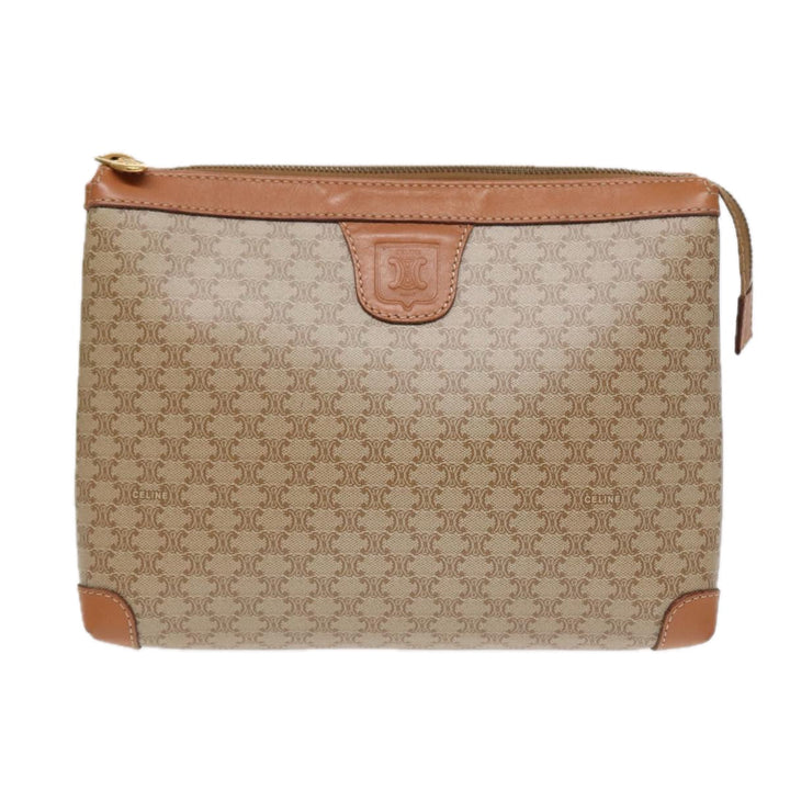 Celine Macadam Canvas Clutch Bag Beige Gold Auth 88526