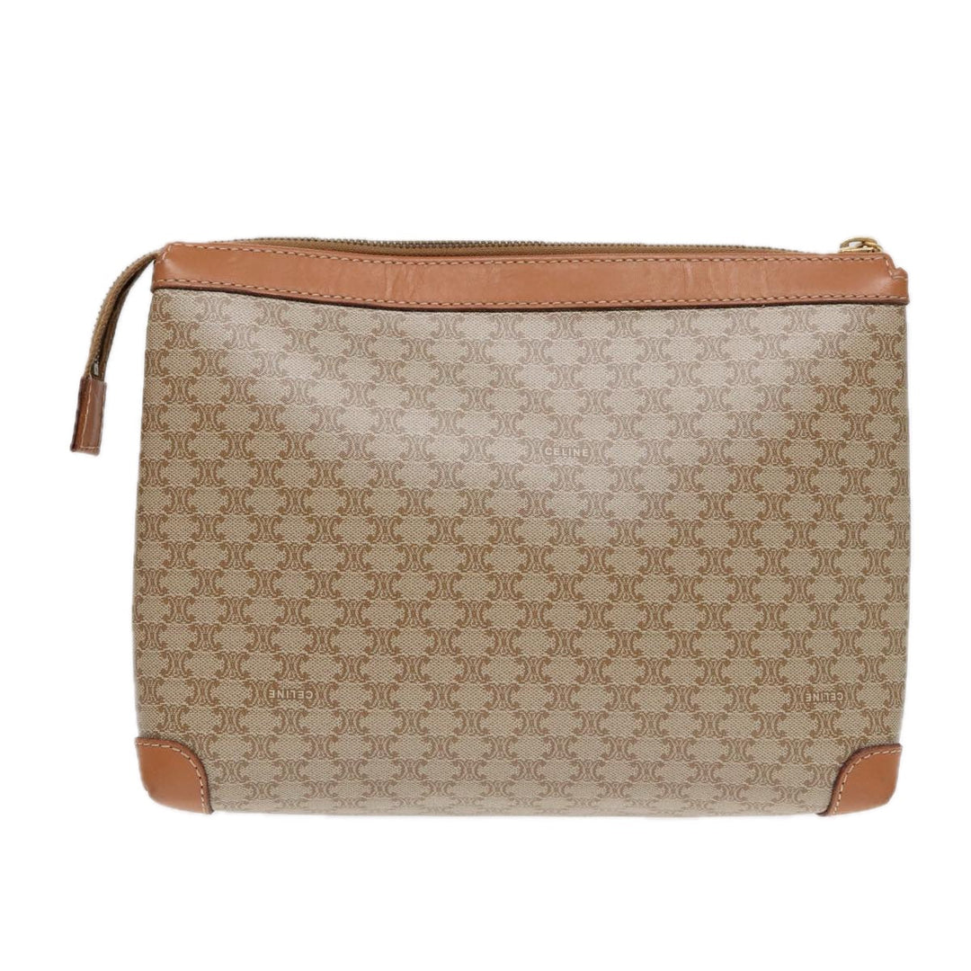Celine Macadam Canvas Clutch Bag Beige Gold Auth 88526