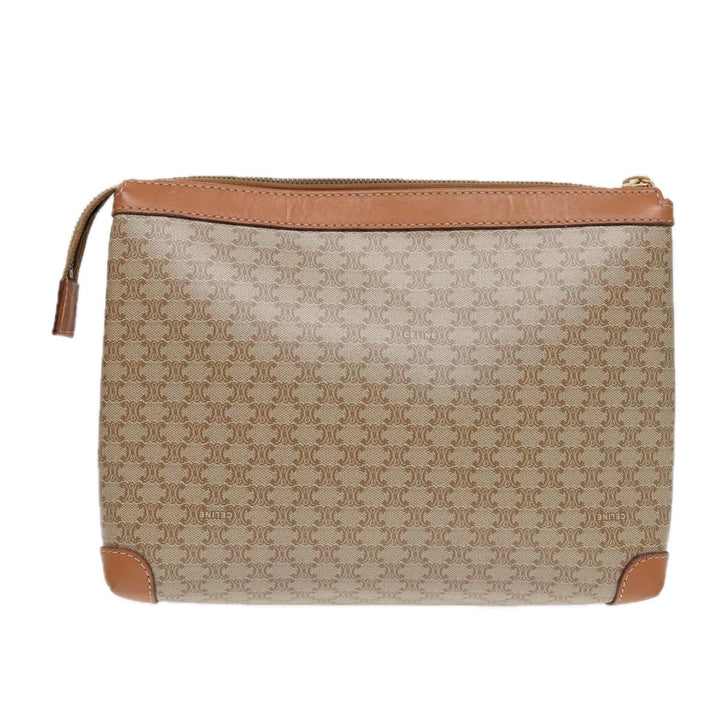 Celine Macadam Canvas Clutch Bag Beige Gold Auth 88526