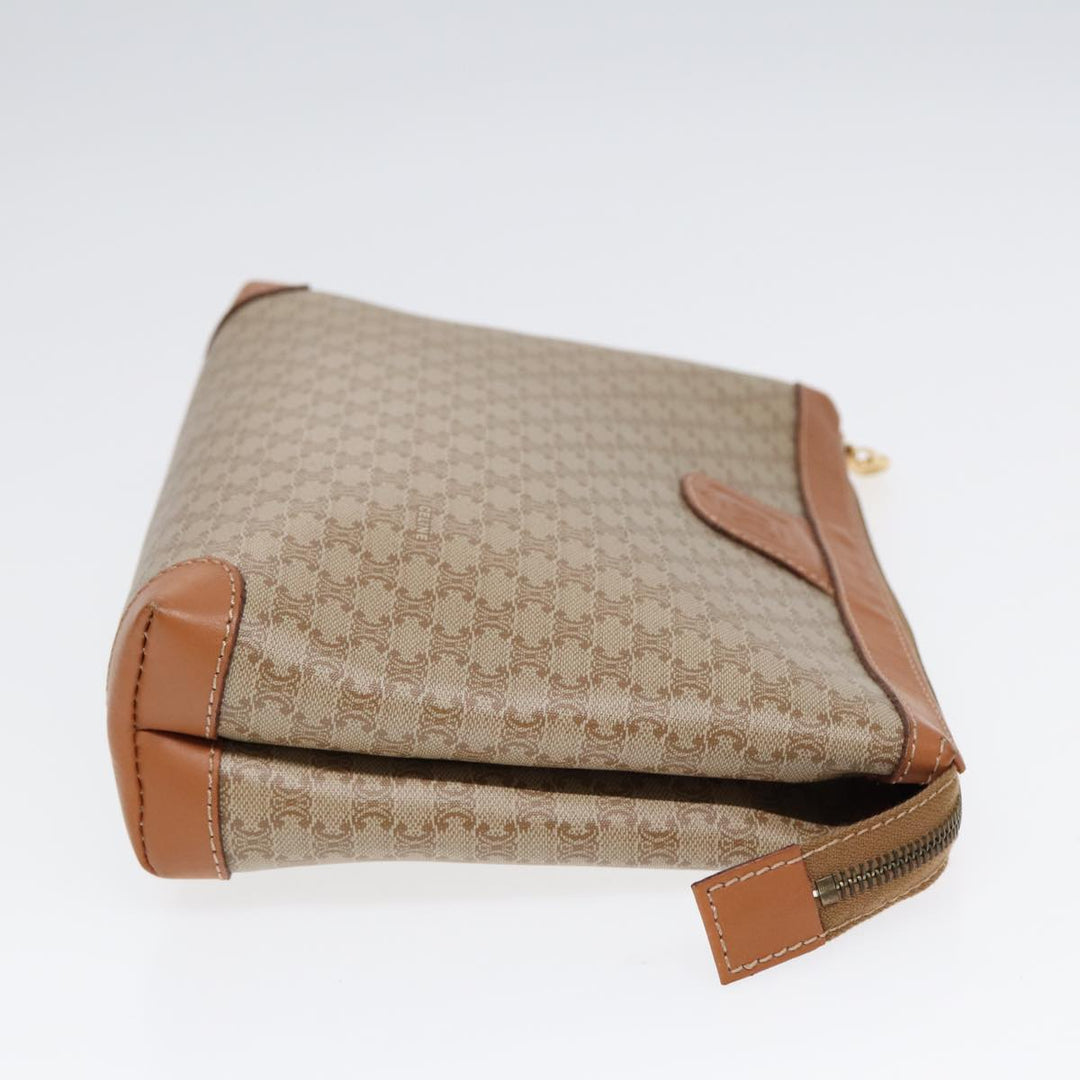 Celine Macadam Canvas Clutch Bag Beige Gold Auth 88526