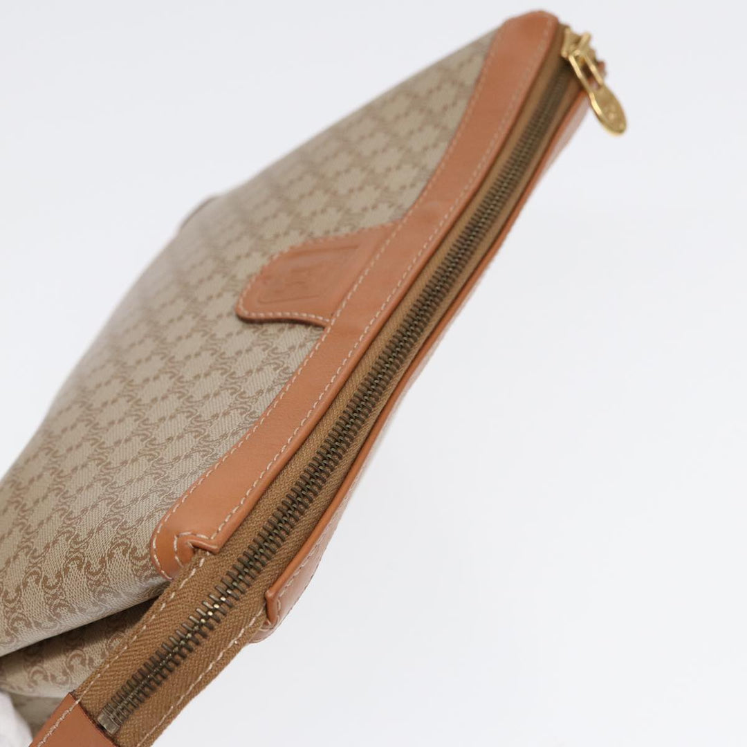 Celine Macadam Canvas Clutch Bag Beige Gold Auth 88526