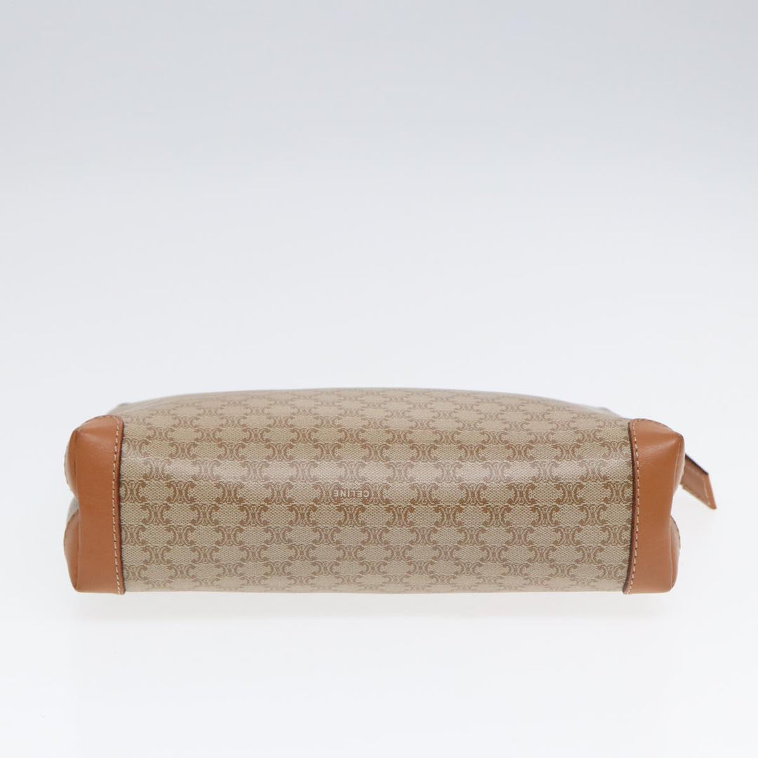 Celine Macadam Canvas Clutch Bag Beige Gold Auth 88526