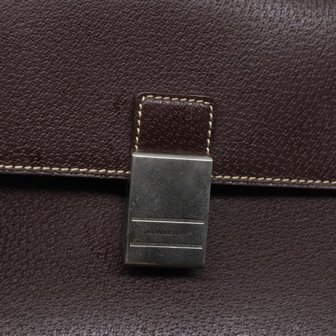 Burberry Clutch Bag Leather Brown Silver Auth 88564
