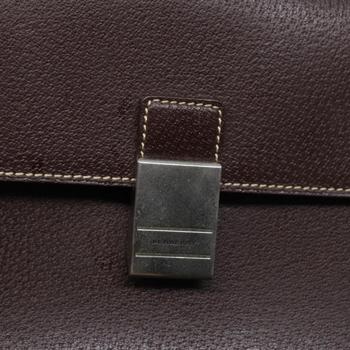Burberry Clutch Bag Leather Brown Silver Auth 88564