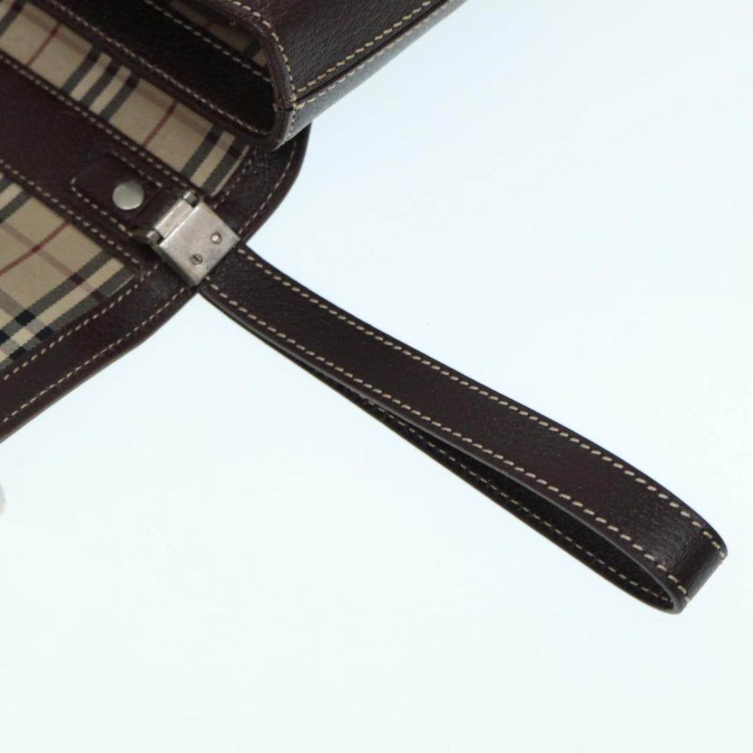 Burberry Clutch Bag Leather Brown Silver Auth 88564