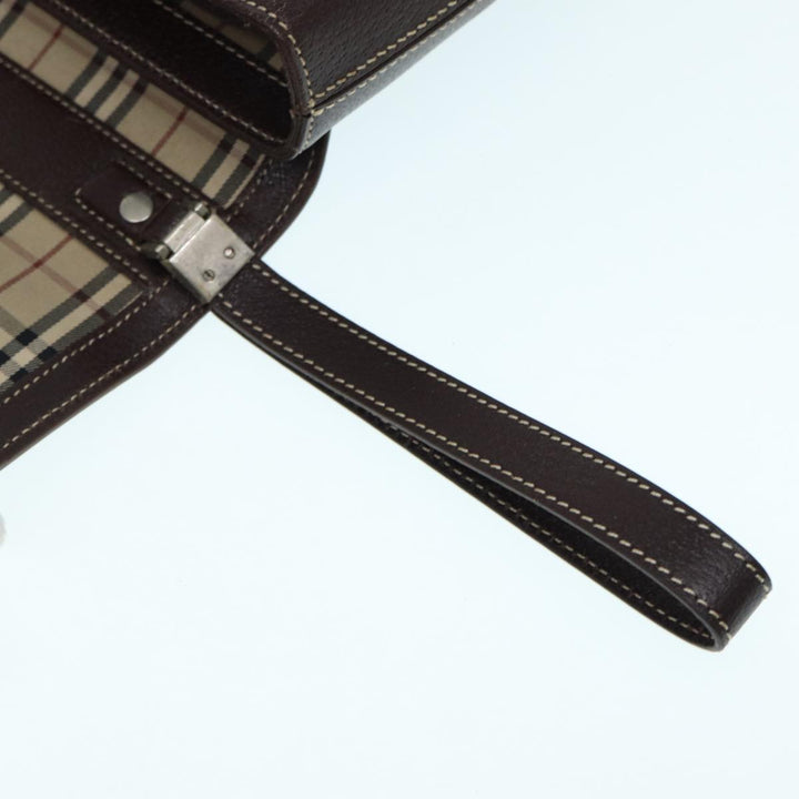 Burberry Clutch Bag Leather Brown Silver Auth 88564
