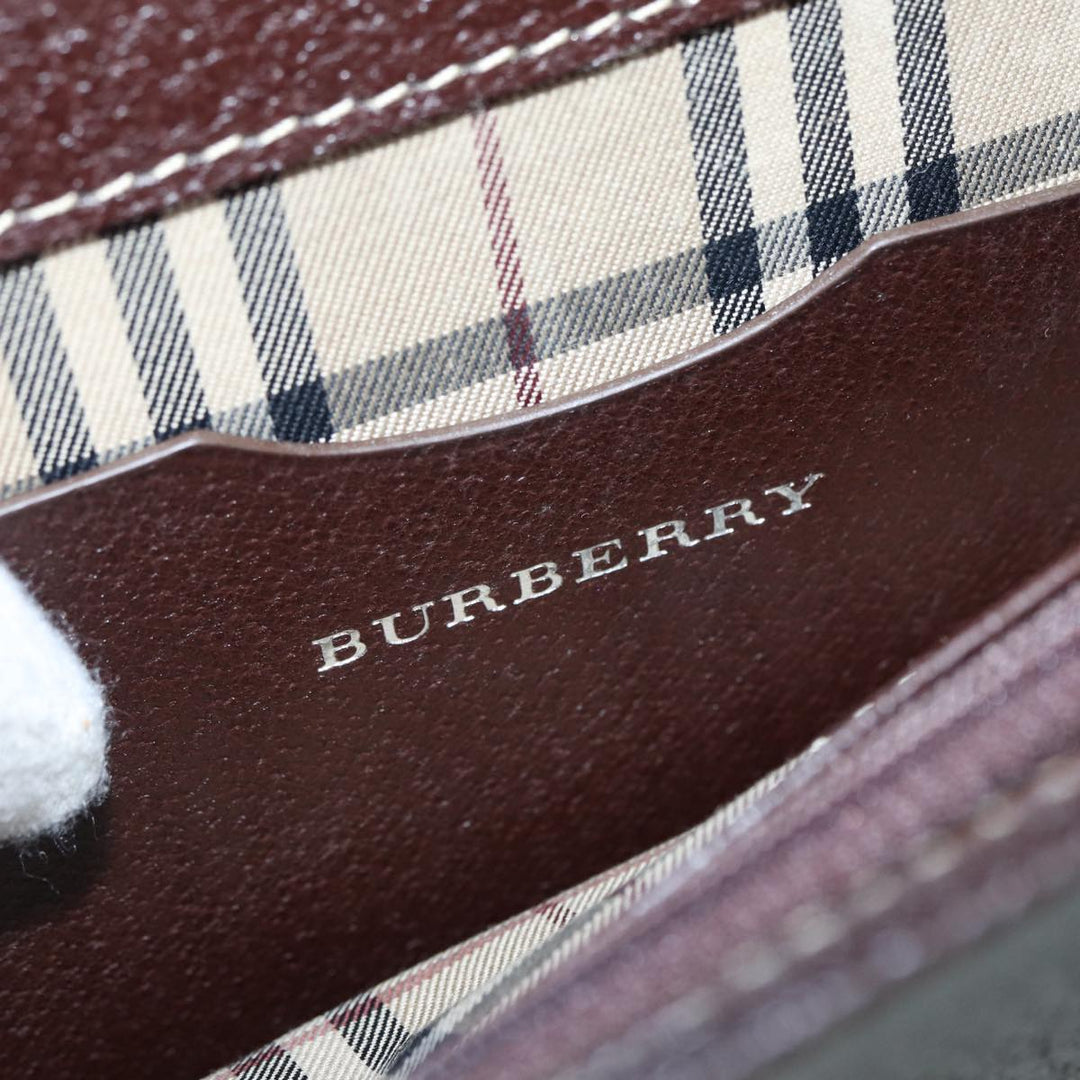 Burberry Clutch Bag Leather Brown Silver Auth 88564