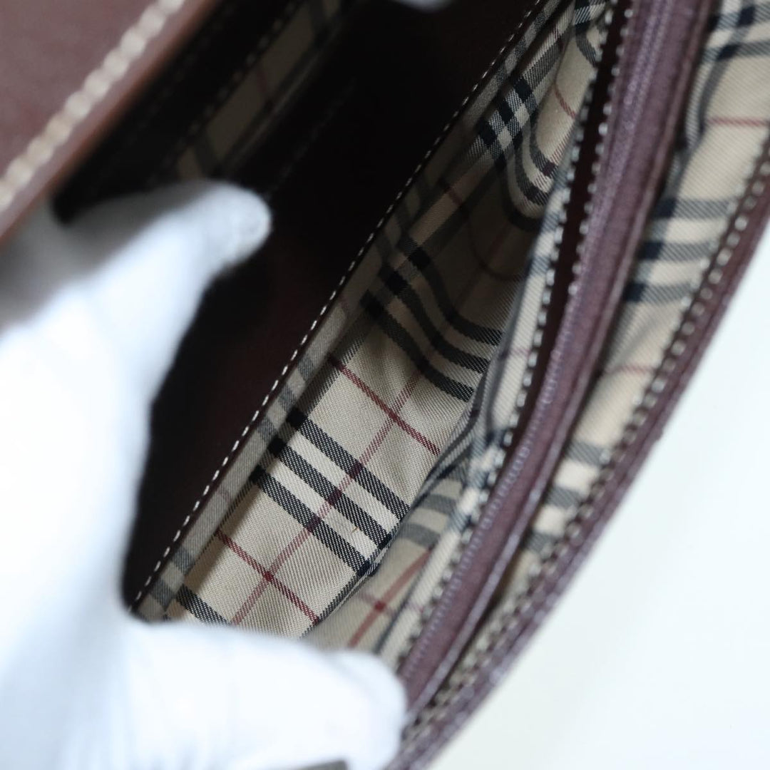 Burberry Clutch Bag Leather Brown Silver Auth 88564