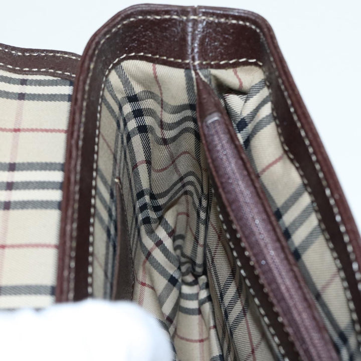 Burberry Clutch Bag Leather Brown Silver Auth 88564