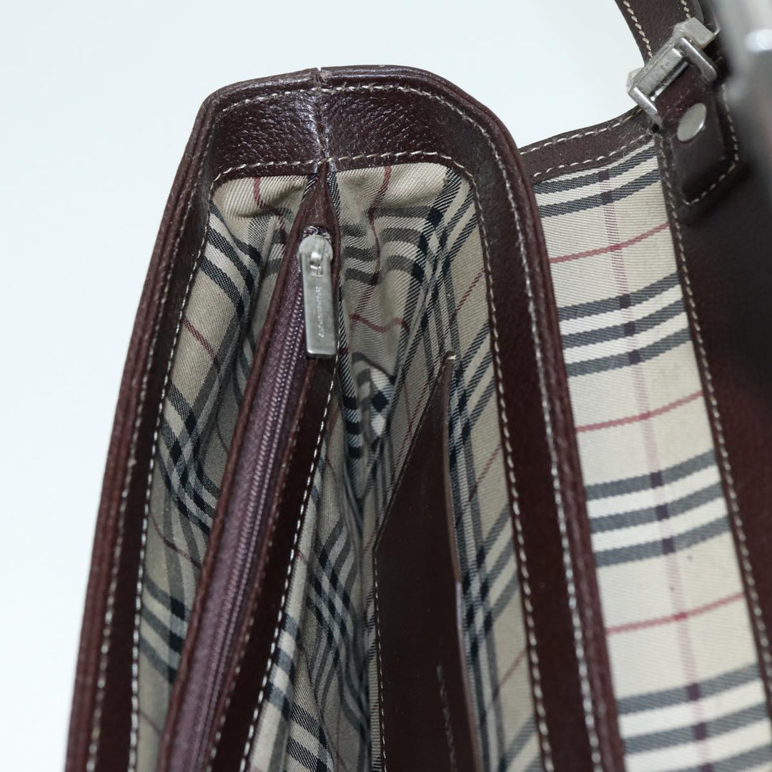 Burberry Clutch Bag Leather Brown Silver Auth 88564