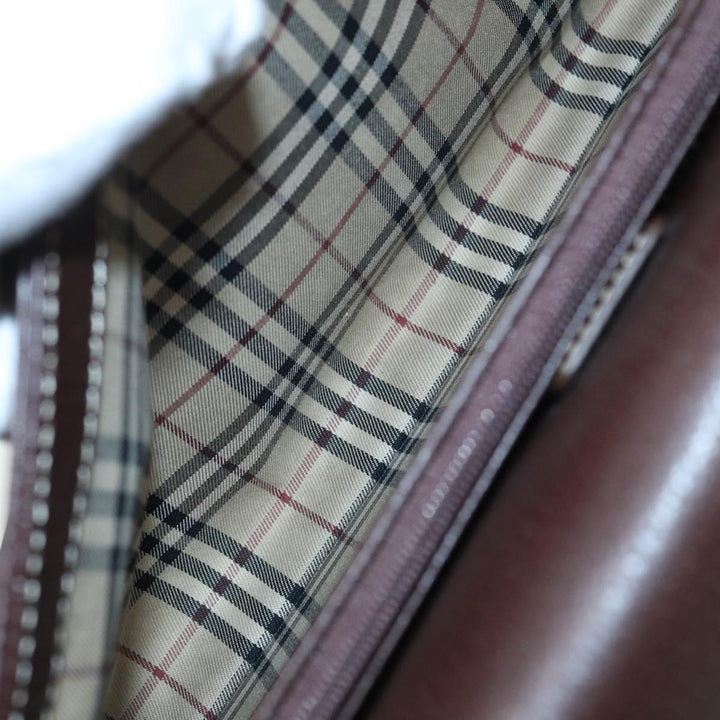 Burberry Clutch Bag Leather Brown Silver Auth 88564