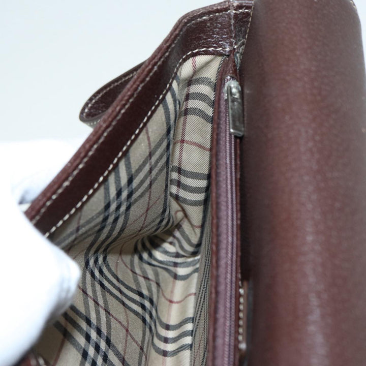 Burberry Clutch Bag Leather Brown Silver Auth 88564