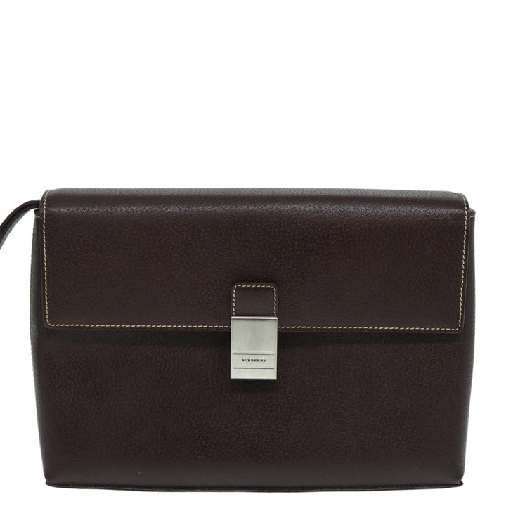 Burberry Clutch Bag Leather Brown Silver Auth 88564