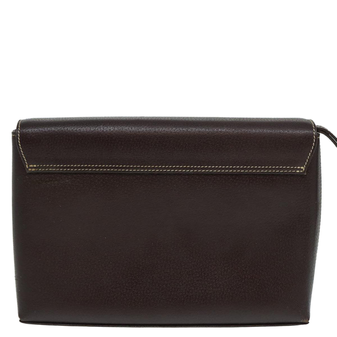 Burberry Clutch Bag Leather Brown Silver Auth 88564