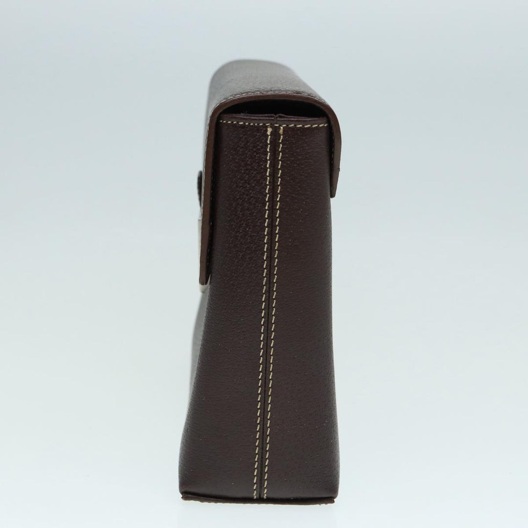 Burberry Clutch Bag Leather Brown Silver Auth 88564