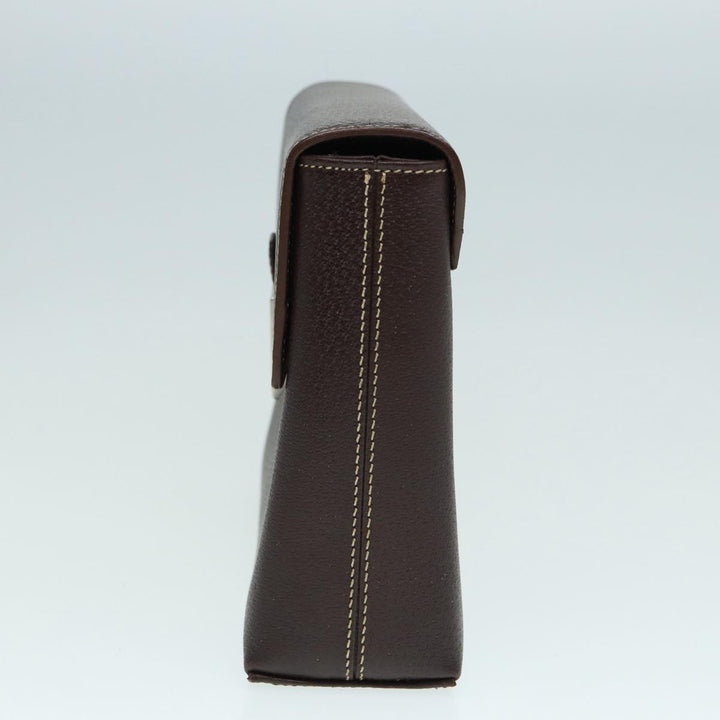 Burberry Clutch Bag Leather Brown Silver Auth 88564