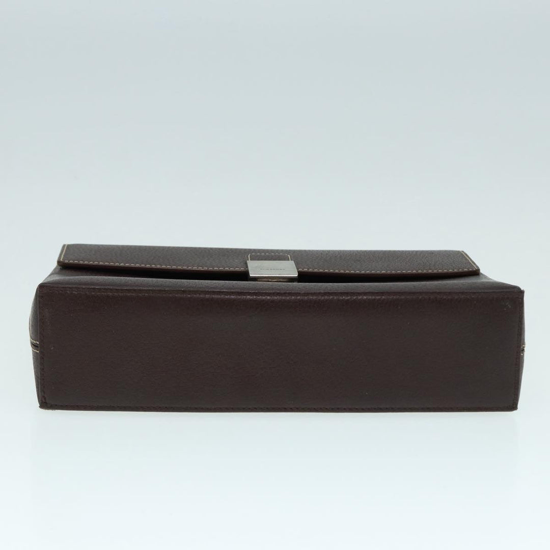 Burberry Clutch Bag Leather Brown Silver Auth 88564