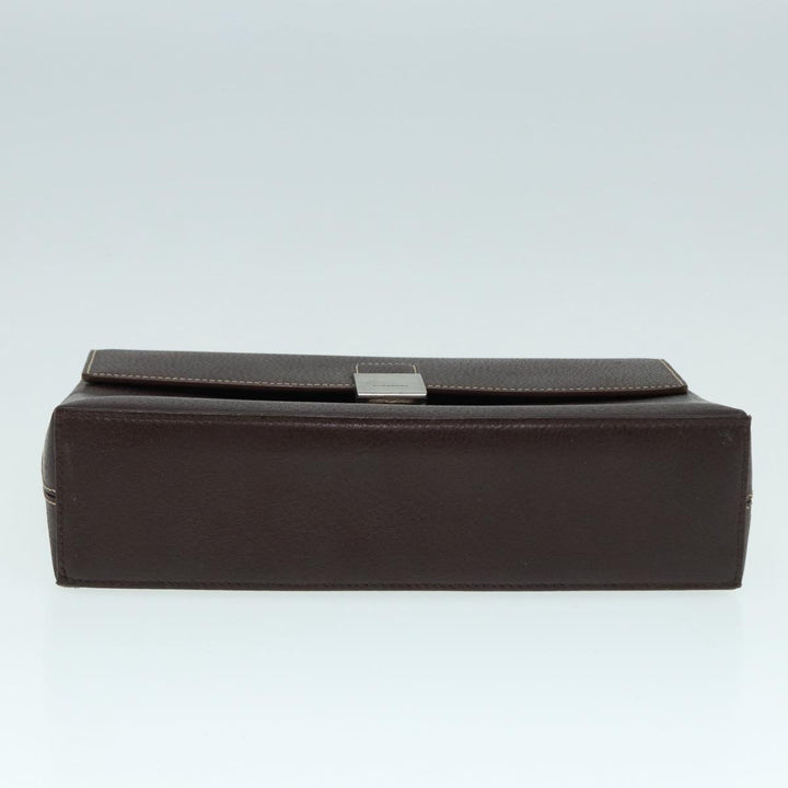 Burberry Clutch Bag Leather Brown Silver Auth 88564