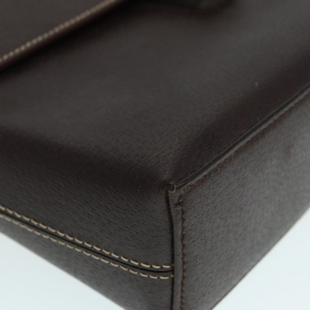 Burberry Clutch Bag Leather Brown Silver Auth 88564