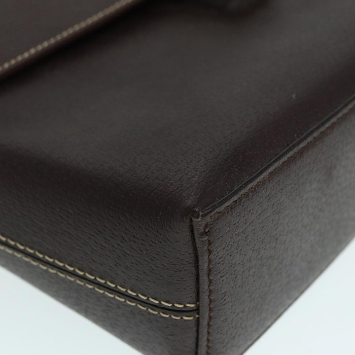 Burberry Clutch Bag Leather Brown Silver Auth 88564