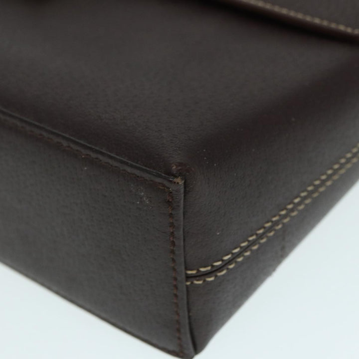 Burberry Clutch Bag Leather Brown Silver Auth 88564