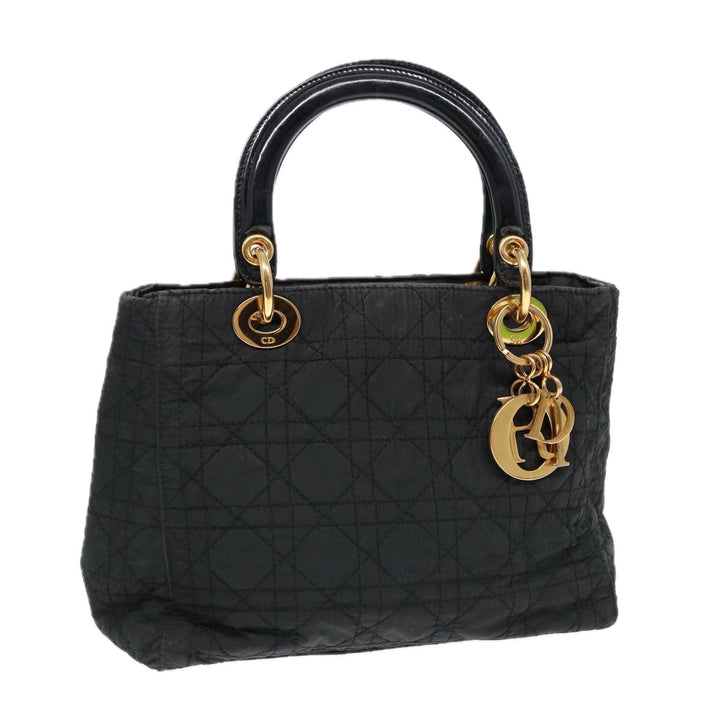 CHRISTIAN Top quality Dior Lady Top quality Dior Canage Hand Bag Nylon Black Gold Auth 88569