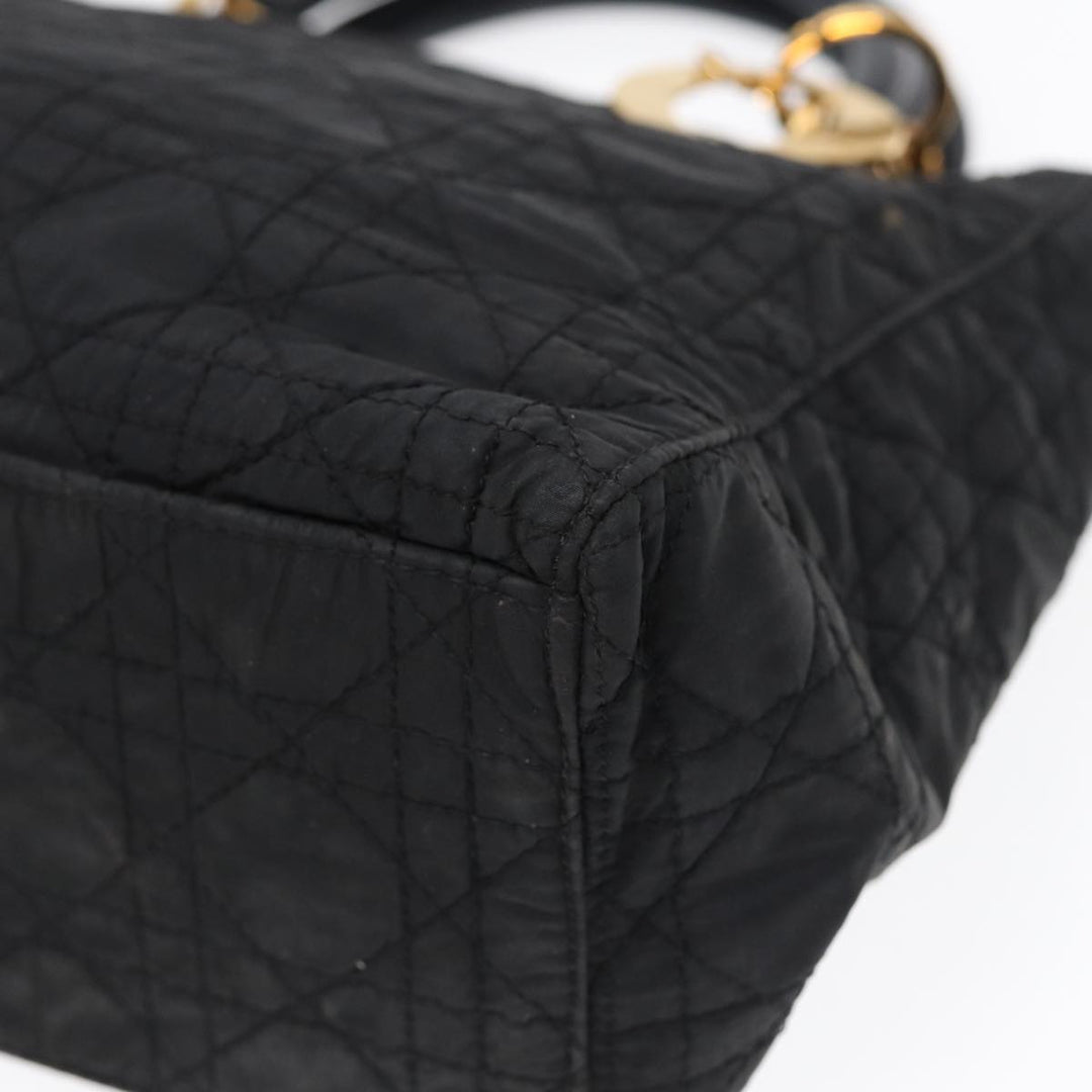 CHRISTIAN Top quality Dior Lady Top quality Dior Canage Hand Bag Nylon Black Gold Auth 88569