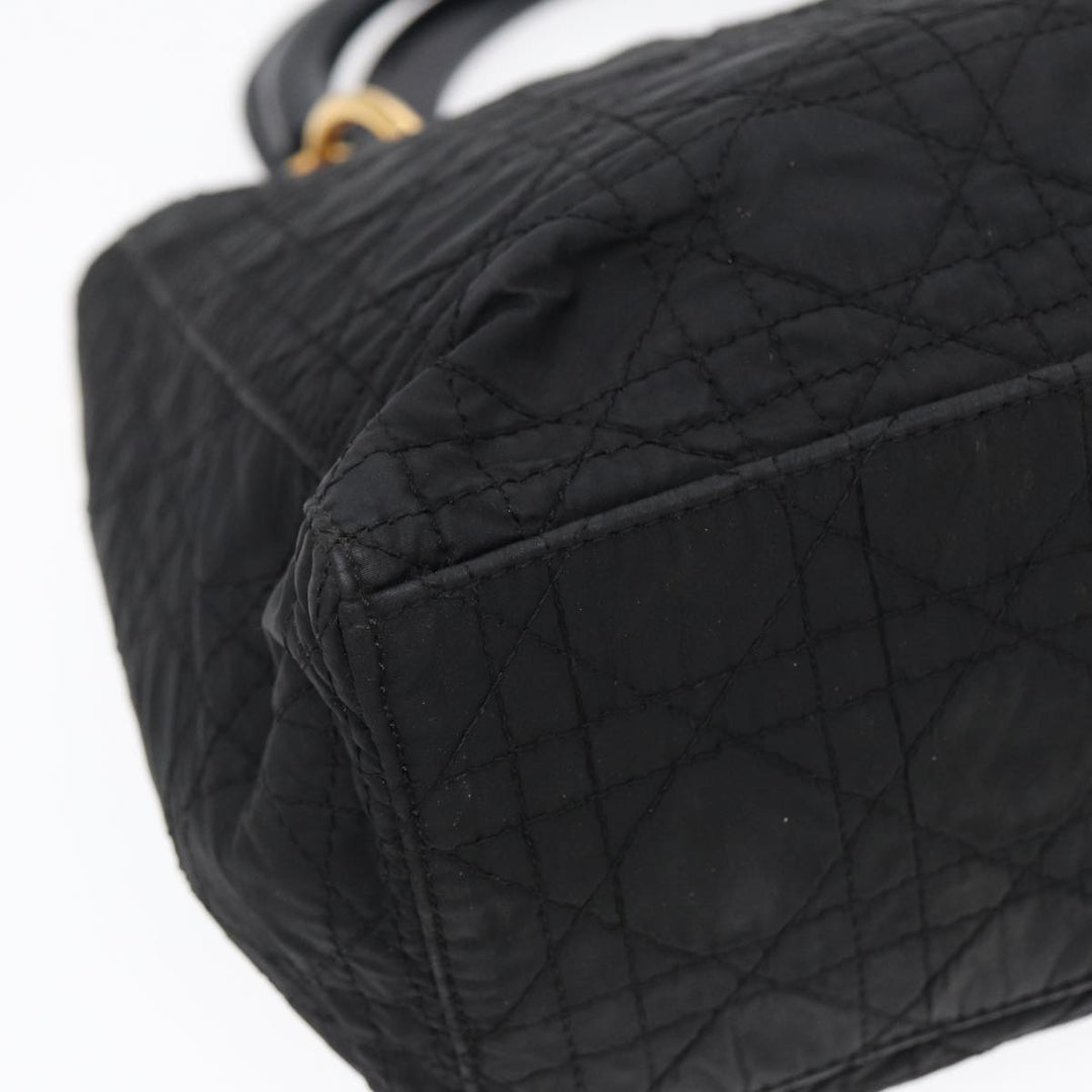 CHRISTIAN Top quality Dior Lady Top quality Dior Canage Hand Bag Nylon Black Gold Auth 88569