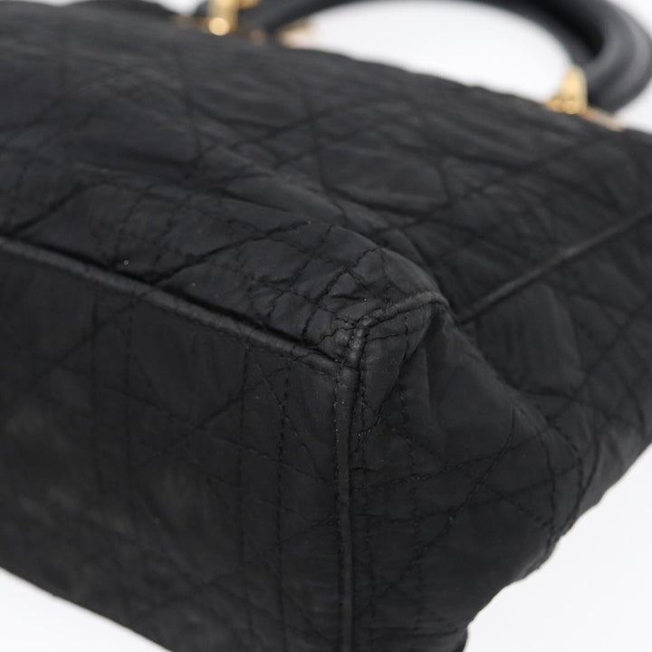 CHRISTIAN Top quality Dior Lady Top quality Dior Canage Hand Bag Nylon Black Gold Auth 88569